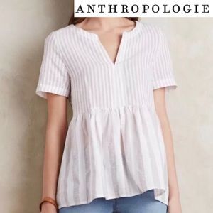 Anthropologie Striped Button Peplum Top Blouse